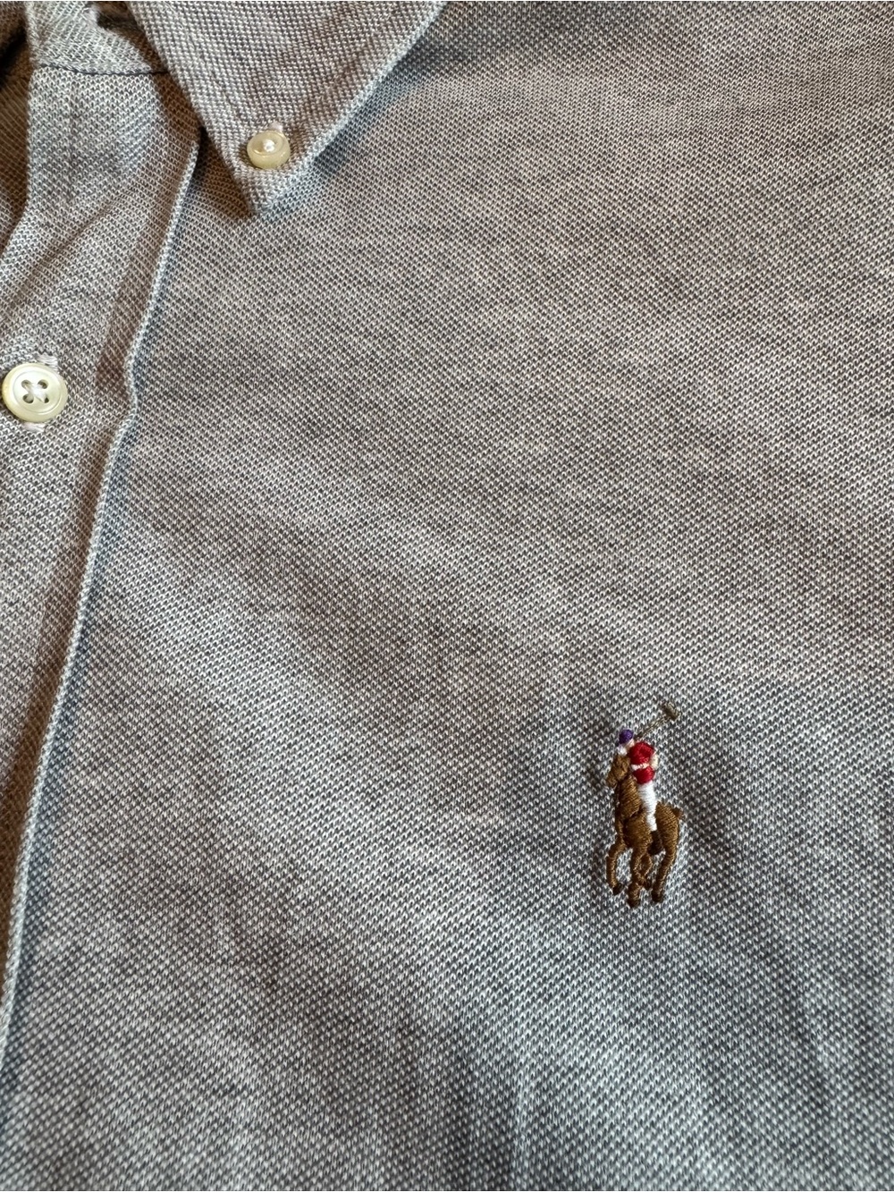 Ralph Lauren Light Gray Knit Oxford Shirt - Picture 3 of 4